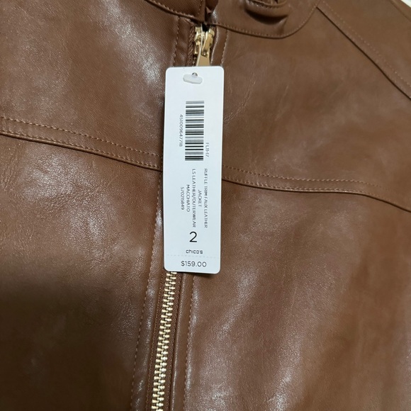 Chicos Ruffle Trim Faux Leather Jacket Macchiato Color Size 2 - Picture 3 of 3
